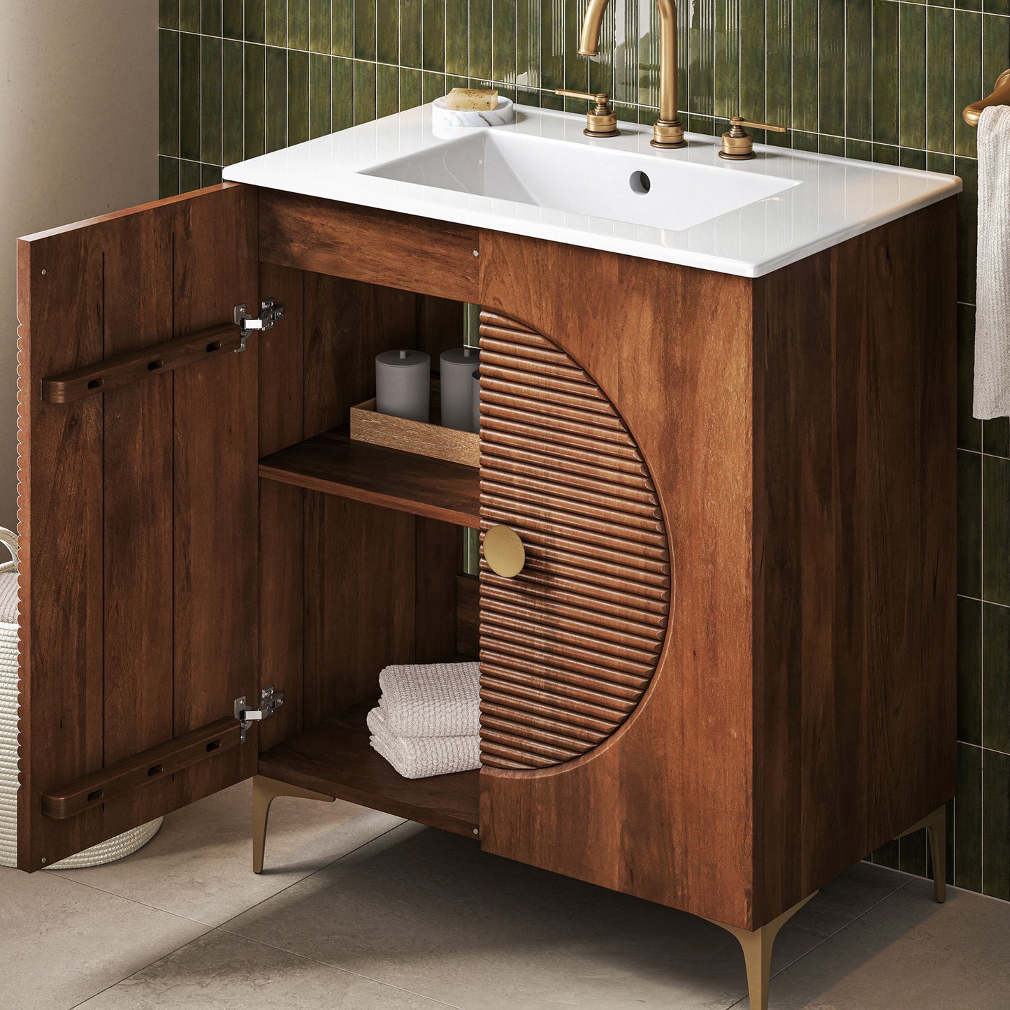 Vernon 30" Fluted Wood Vanity Cabinet With Sink by Modway