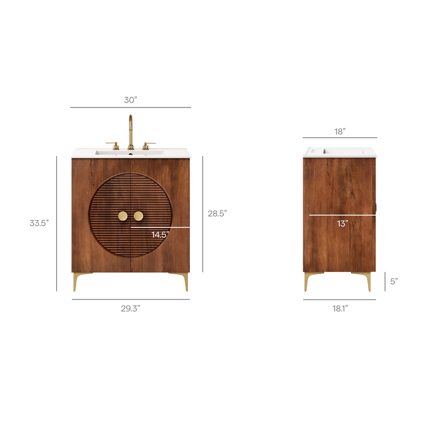Vernon 30" Fluted Wood Vanity Cabinet With Sink by Modway