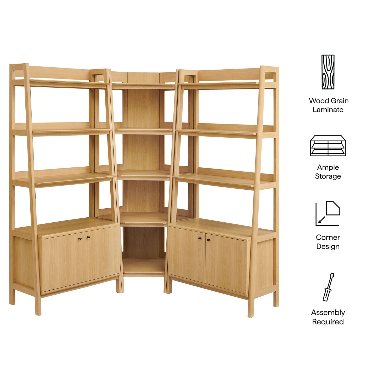 Bixby 3-Piece Corner Bookshelf Set with Wide Bookshelves by Modway