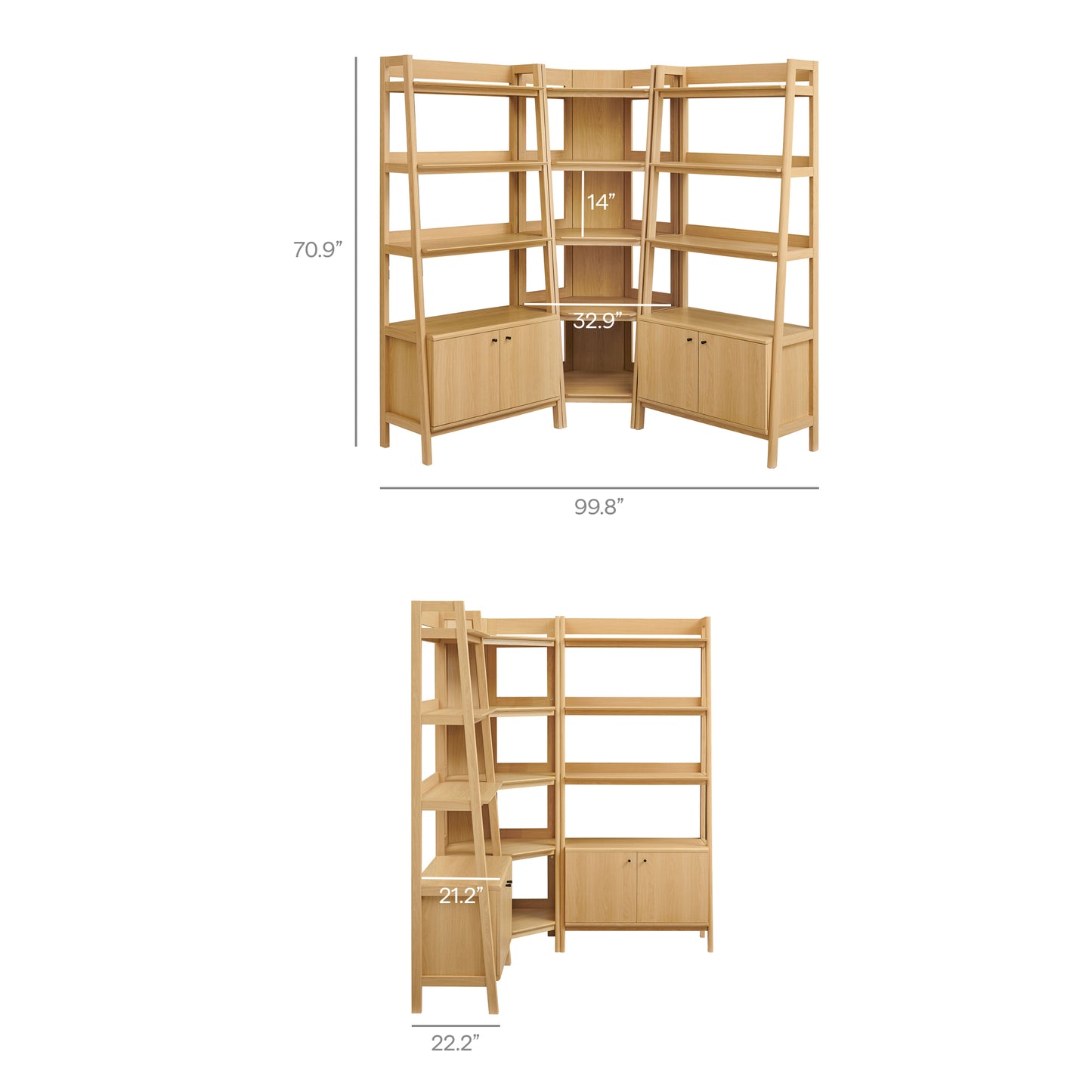 Bixby 3-Piece Corner Bookshelf Set with Wide Bookshelves by Modway