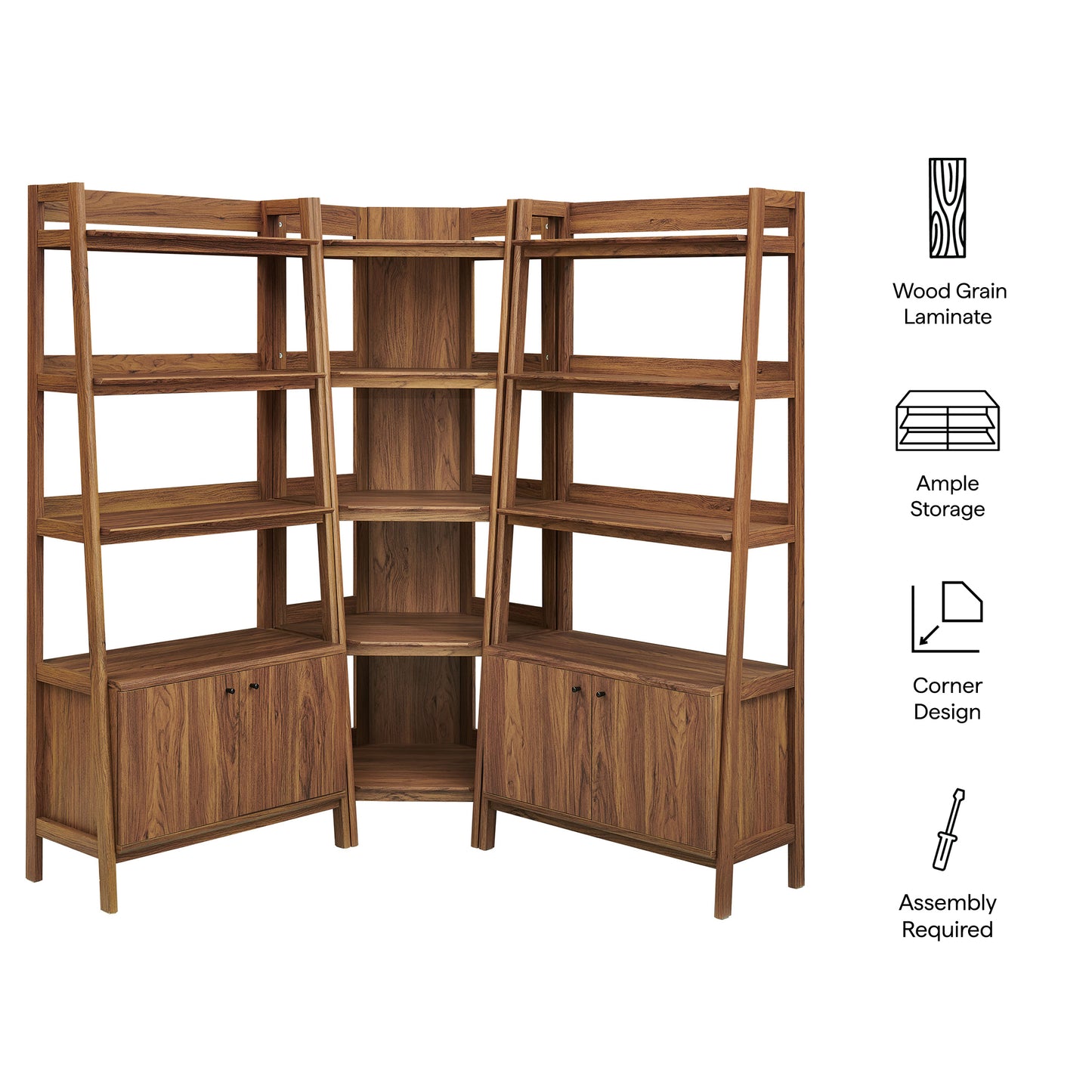 Bixby 3-Piece Corner Bookshelf Set with Wide Bookshelves by Modway