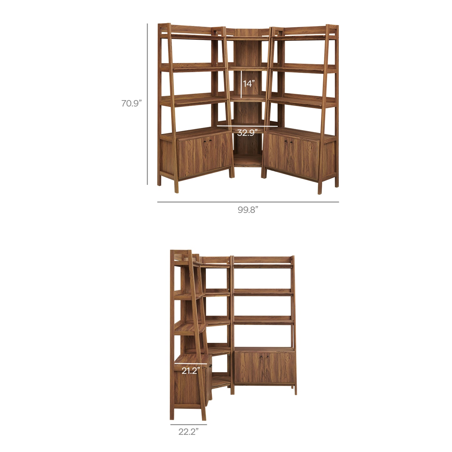 Bixby 3-Piece Corner Bookshelf Set with Wide Bookshelves by Modway