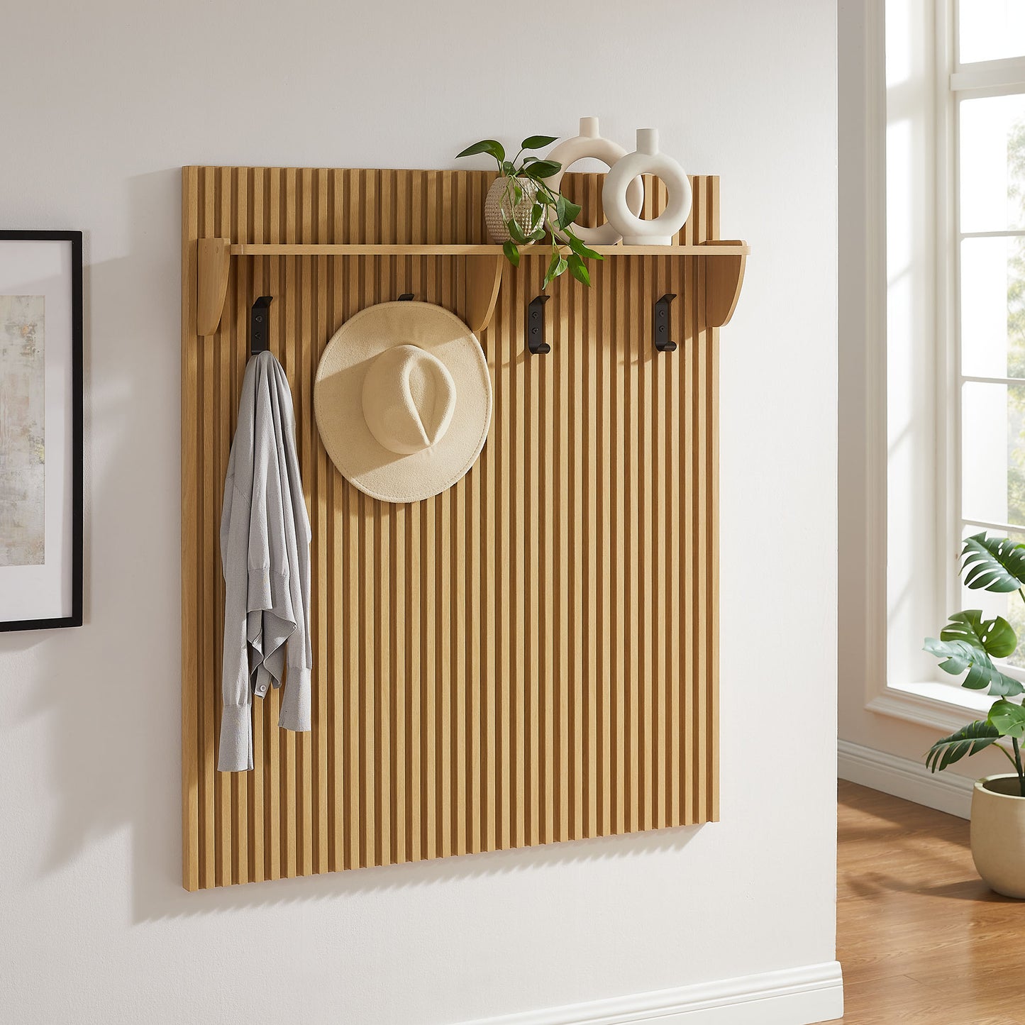 Render Fluted Coat Rack Panel With Shelf by Modway
