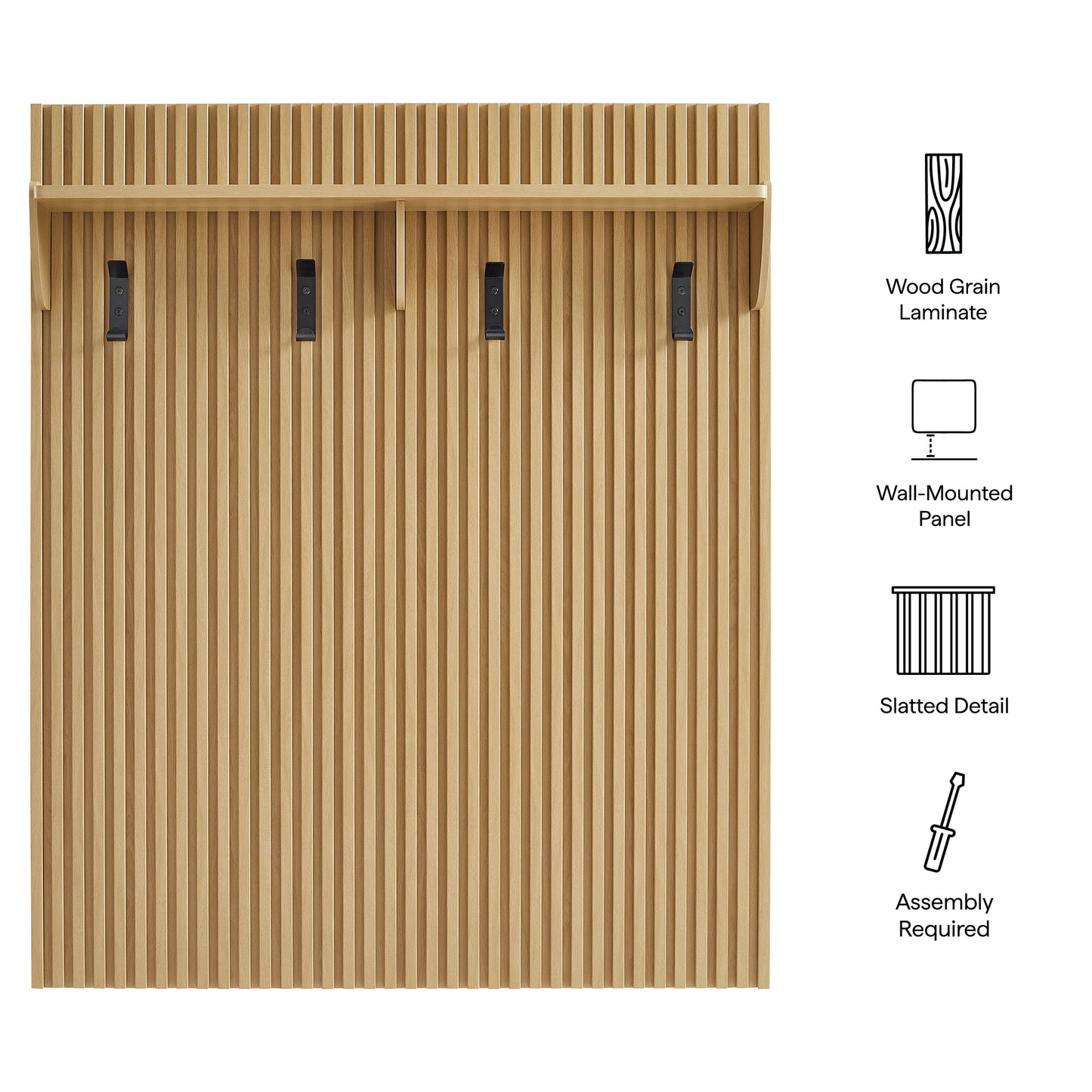 Render Fluted Coat Rack Panel With Shelf by Modway