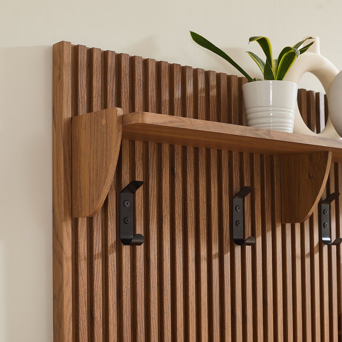 Render Fluted Coat Rack Panel With Shelf by Modway