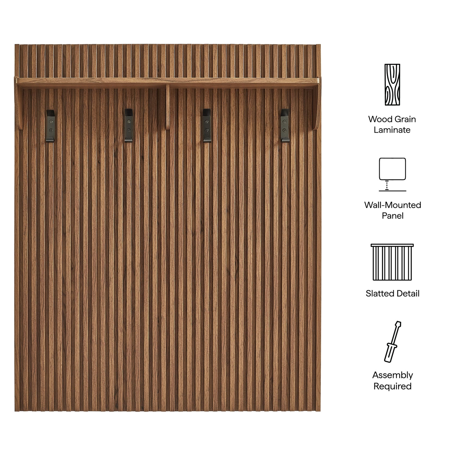 Render Fluted Coat Rack Panel With Shelf by Modway