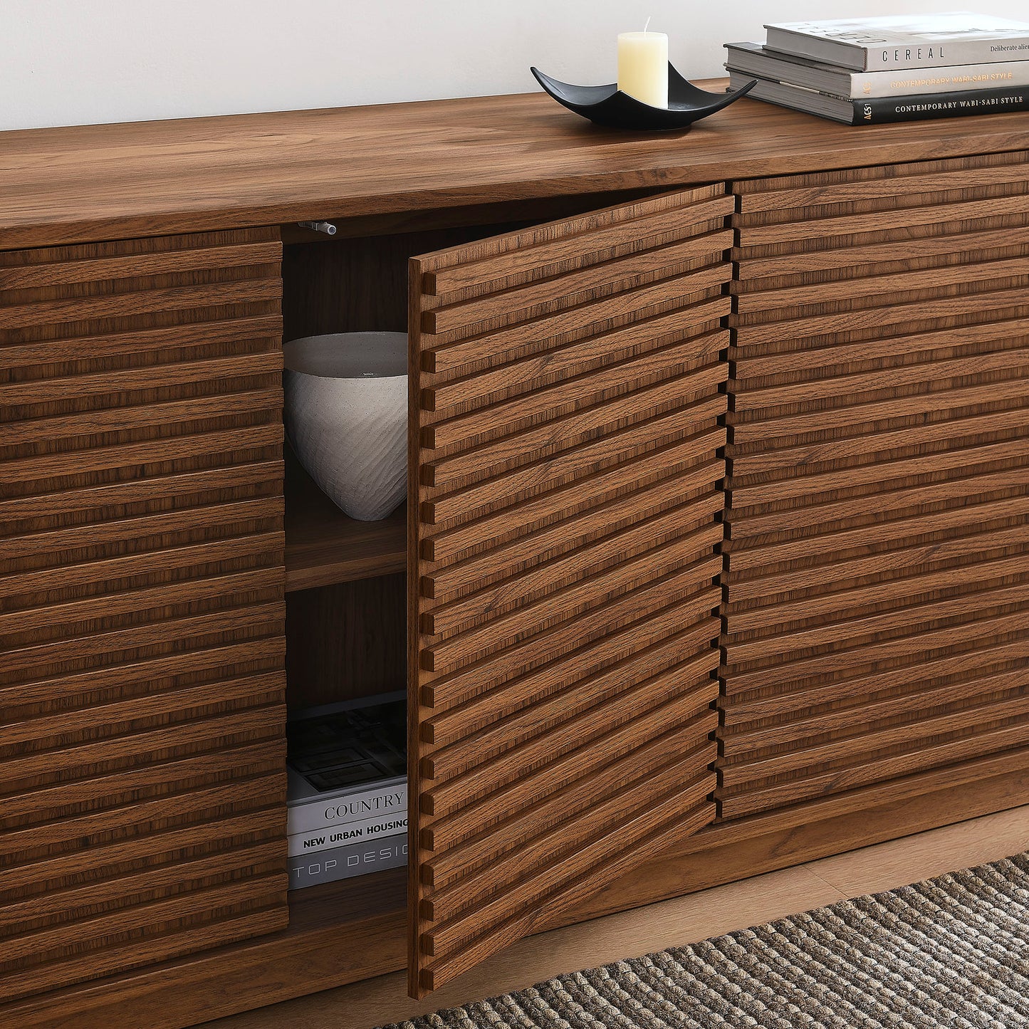 Render 4-Door Fluted Sideboard Cabinet TV Stand by Modway
