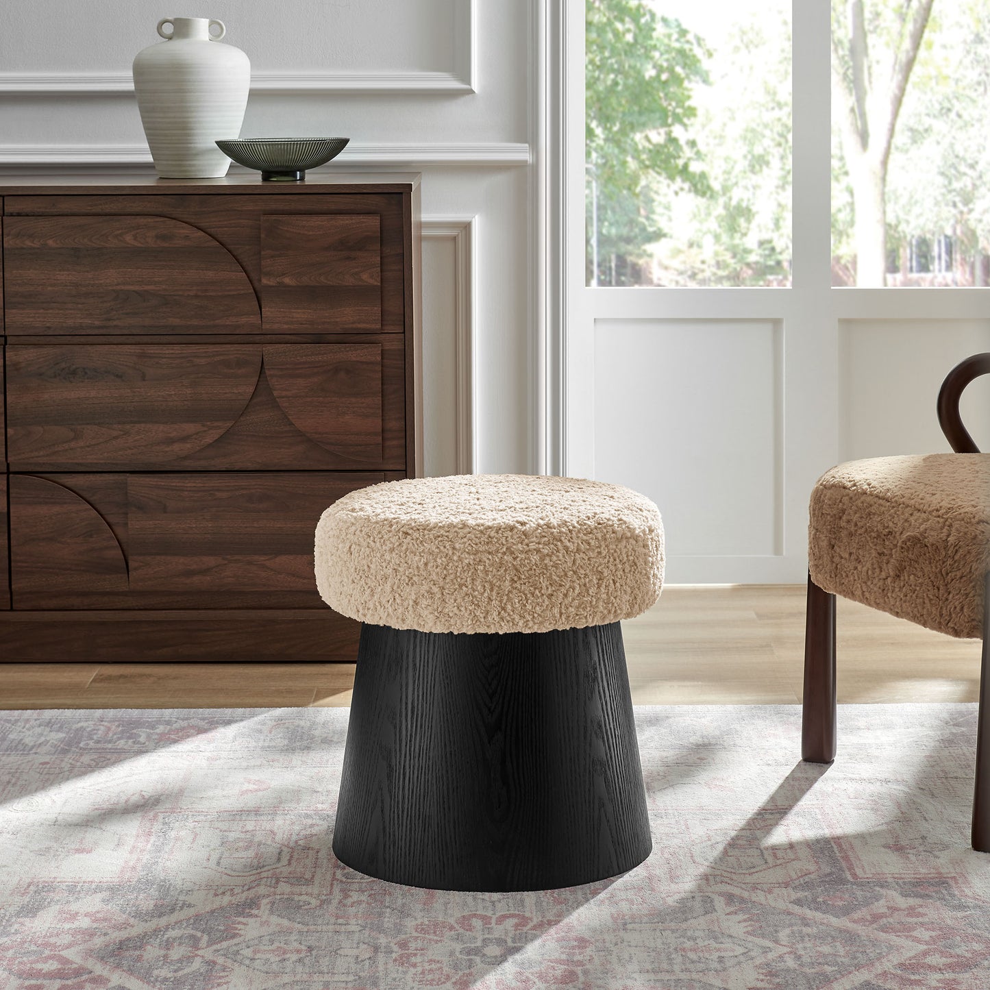 Ketra Round Faux Shearling Ottoman Footstool by Modway