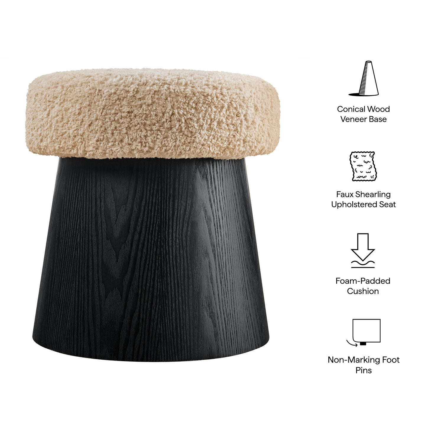 Ketra Round Faux Shearling Ottoman Footstool by Modway
