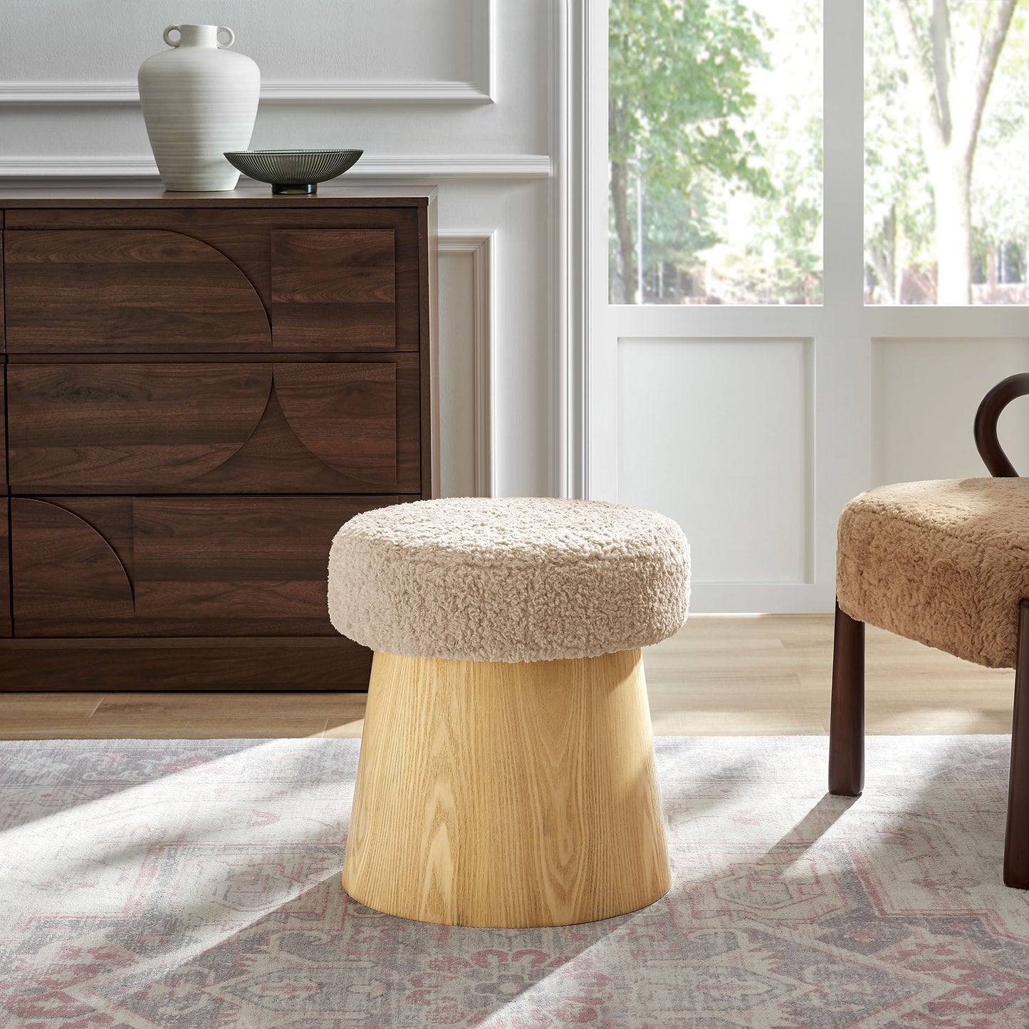 Ketra Round Faux Shearling Ottoman Footstool by Modway