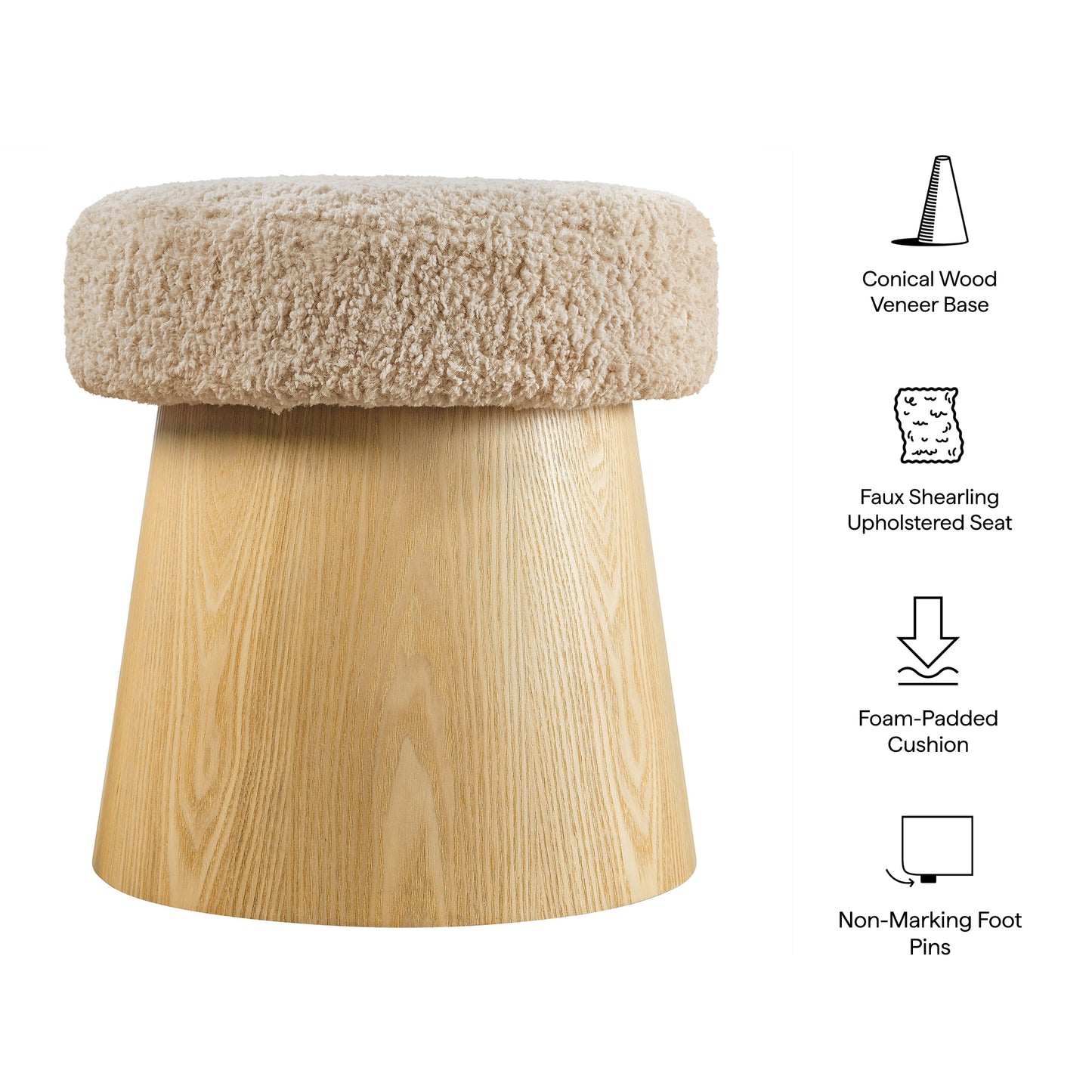 Ketra Round Faux Shearling Ottoman Footstool by Modway