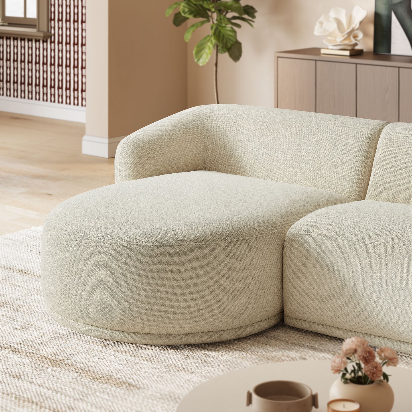 Monica 2 Piece Left Facing Boucle Fabric Modular Sofa with Chaise by Modway