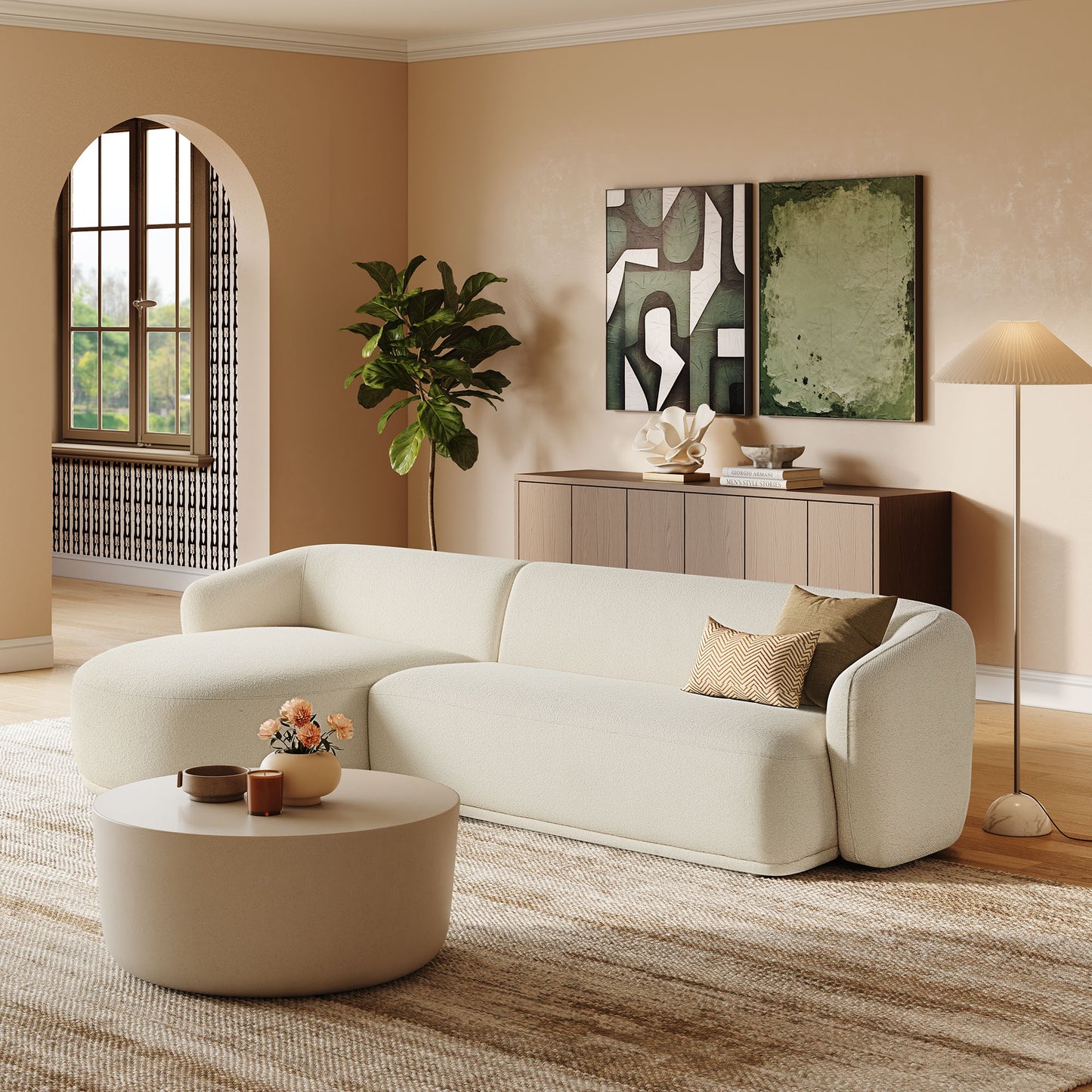 Monica 2 Piece Left Facing Boucle Fabric Modular Sofa with Chaise by Modway