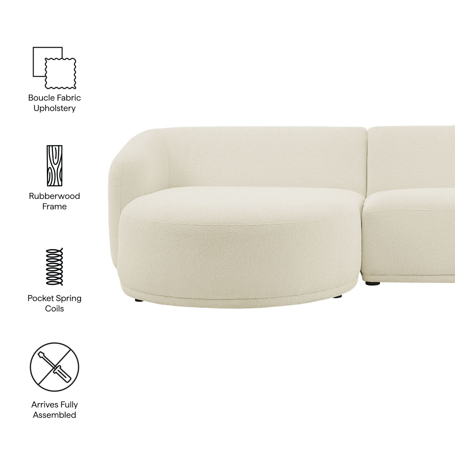 Monica 2 Piece Left Facing Boucle Fabric Modular Sofa with Chaise by Modway