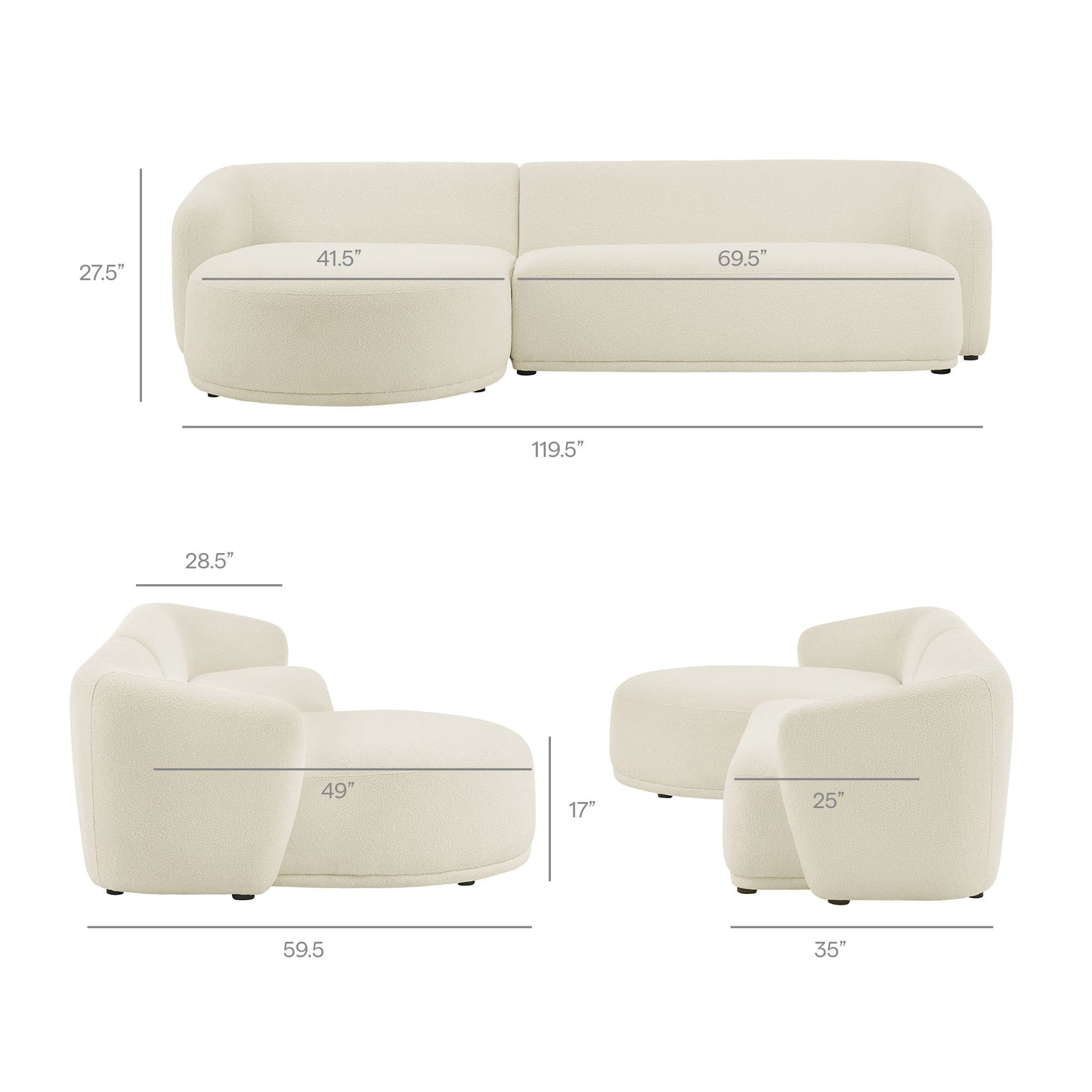 Monica 2 Piece Left Facing Boucle Fabric Modular Sofa with Chaise by Modway