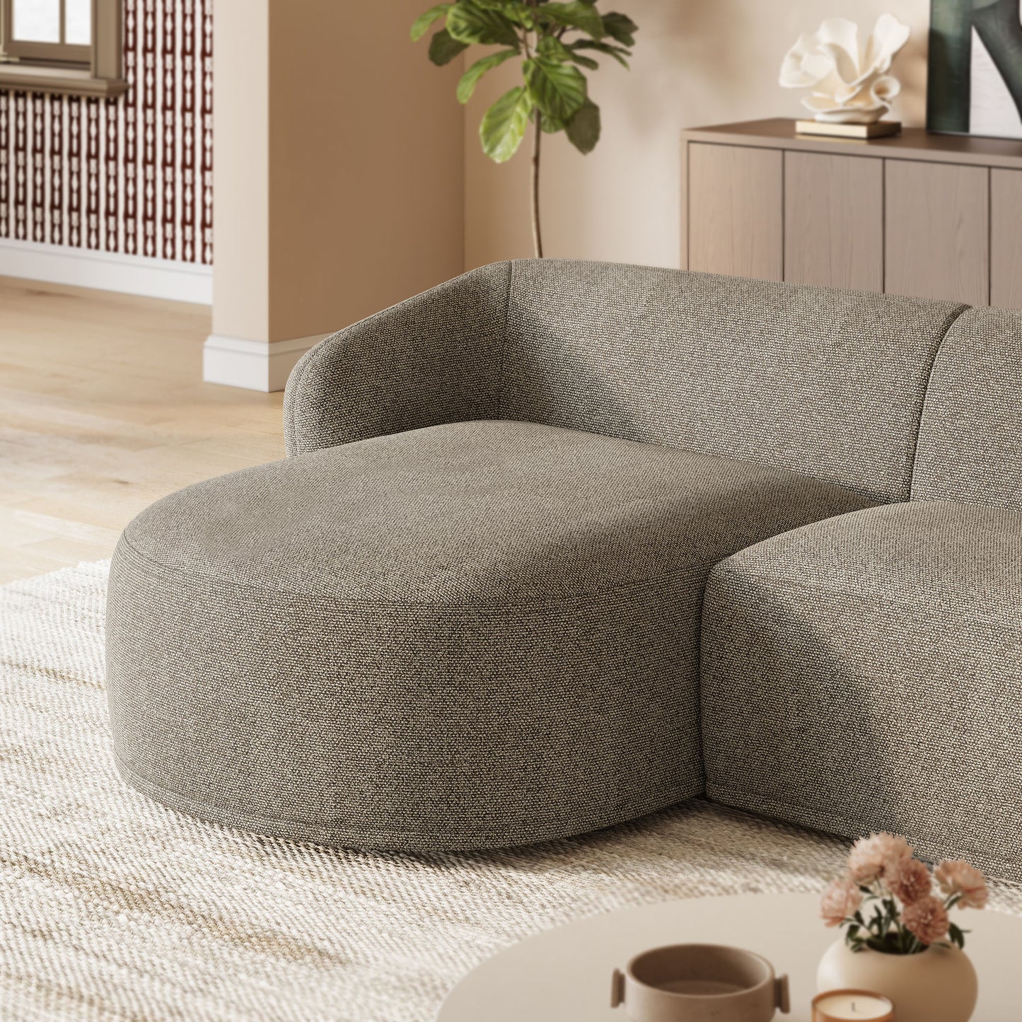 Monica 2 Piece Left Facing Boucle Fabric Modular Sofa with Chaise by Modway