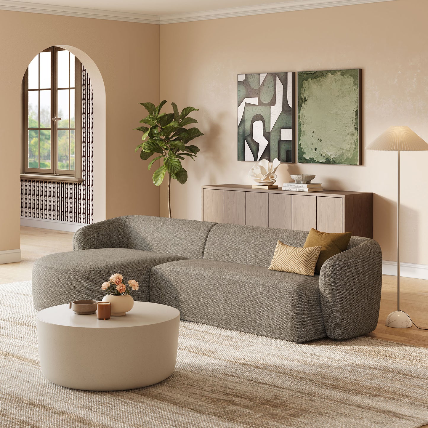 Monica 2 Piece Left Facing Boucle Fabric Modular Sofa with Chaise by Modway