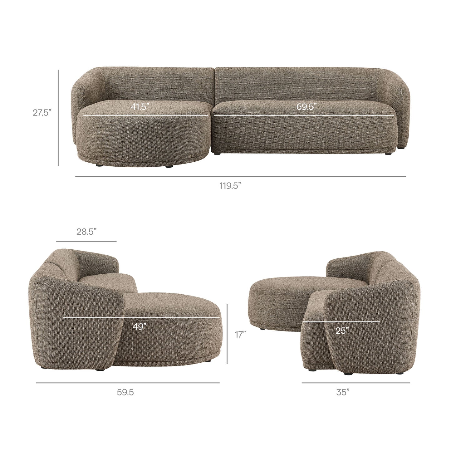 Monica 2 Piece Left Facing Boucle Fabric Modular Sofa with Chaise by Modway