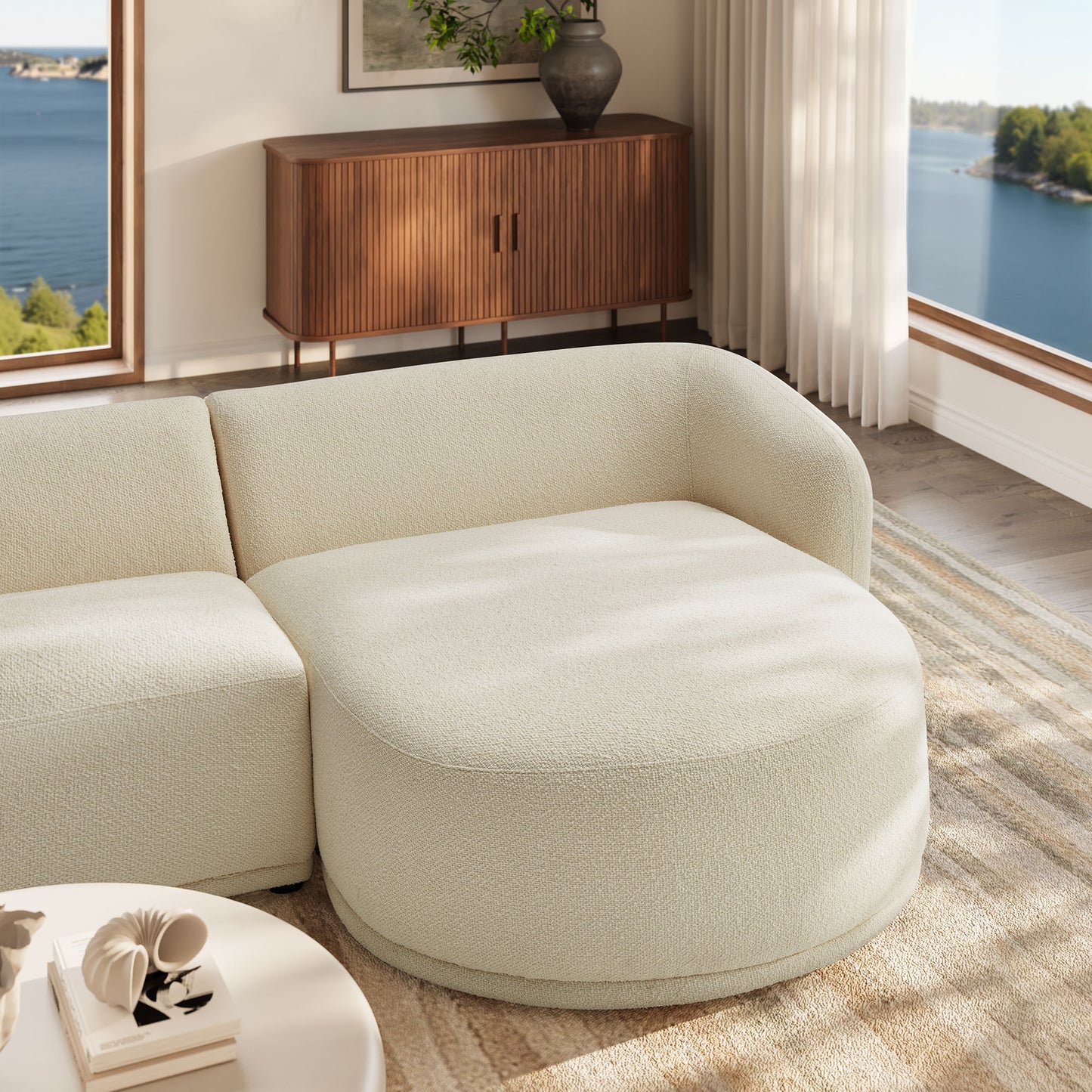 Monica 2 Piece Right Facing Boucle Fabric Modular Sofa with Chaise by Modway