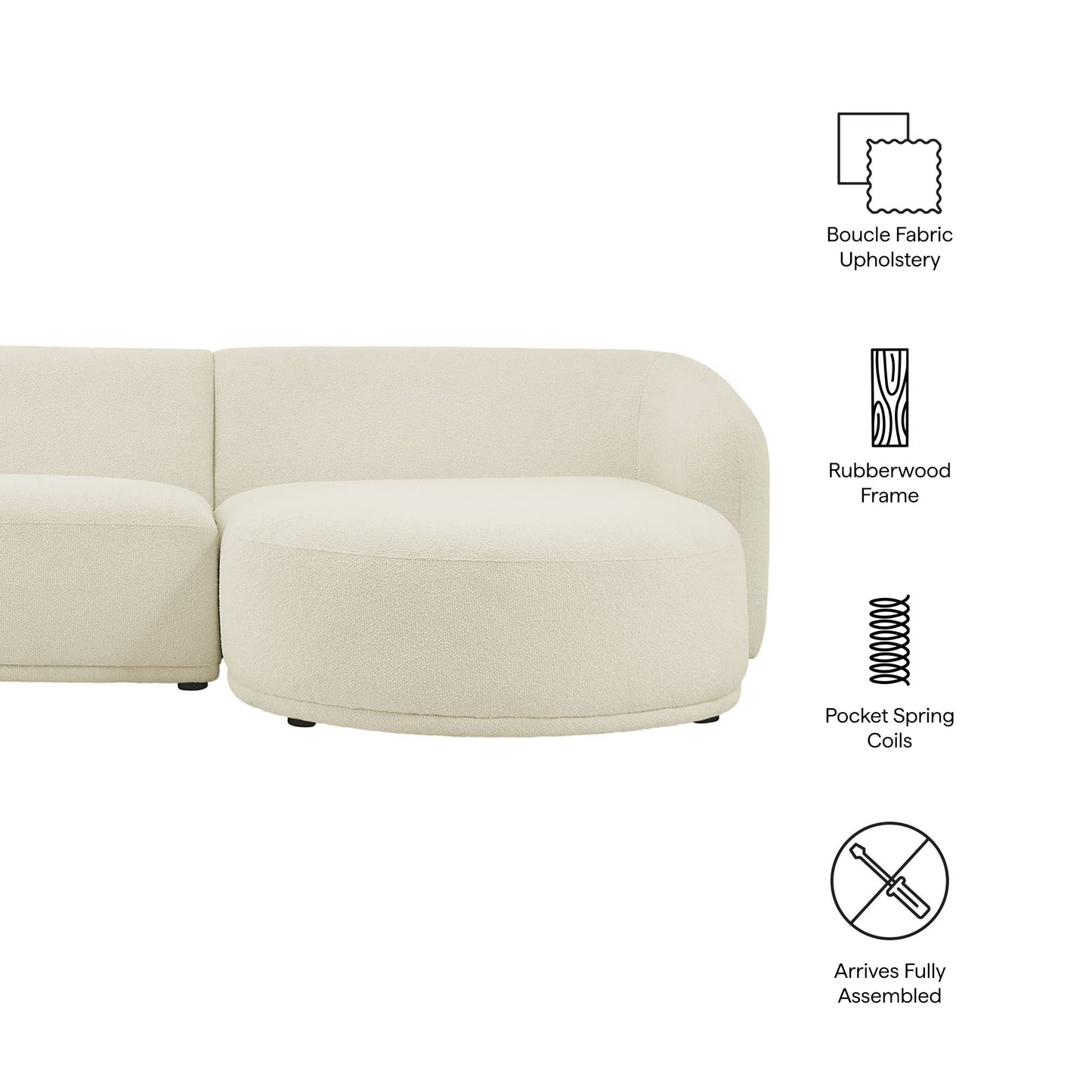 Monica 2 Piece Right Facing Boucle Fabric Modular Sofa with Chaise by Modway