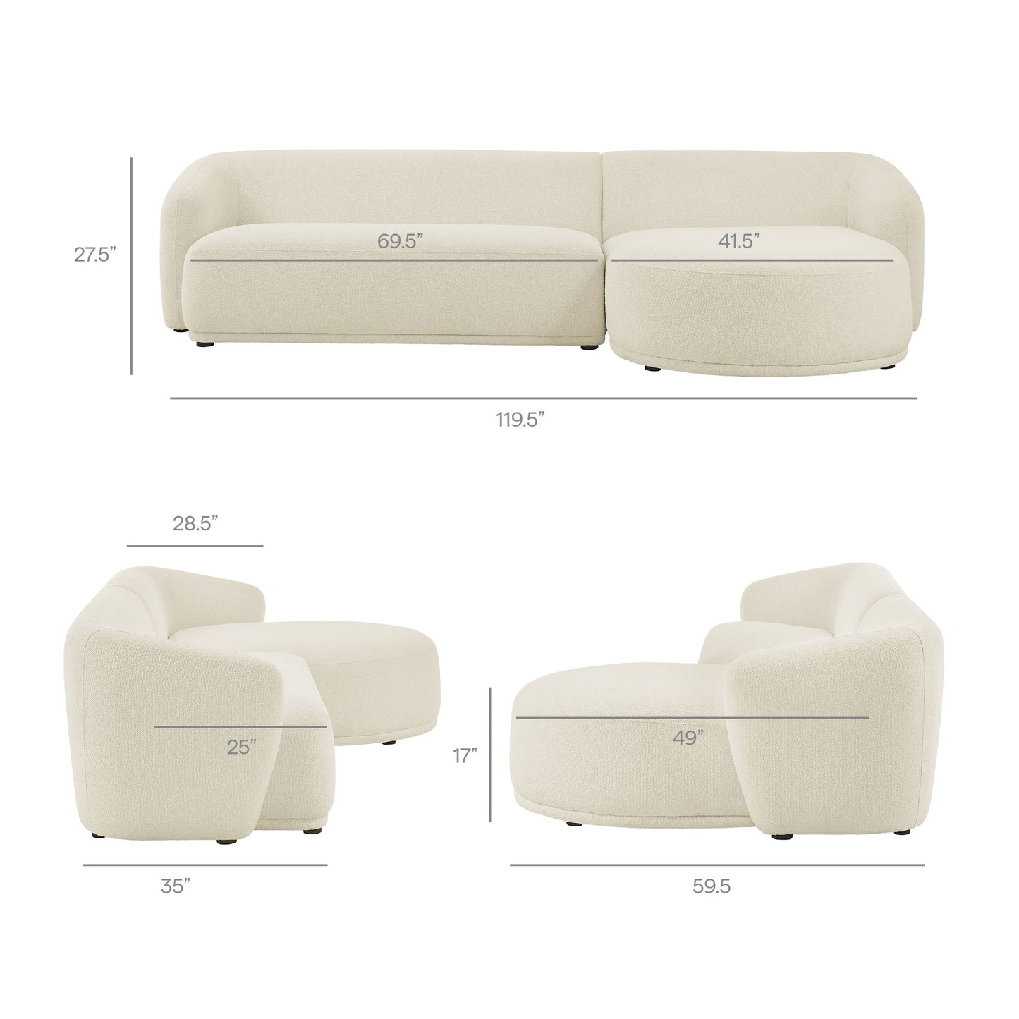 Monica 2 Piece Right Facing Boucle Fabric Modular Sofa with Chaise by Modway