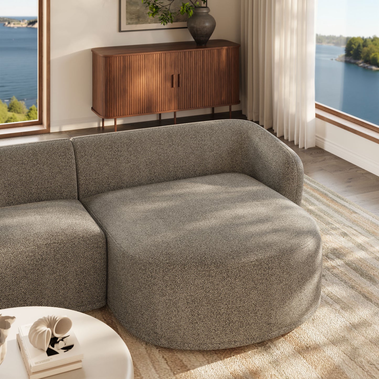 Monica 2 Piece Right Facing Boucle Fabric Modular Sofa with Chaise by Modway