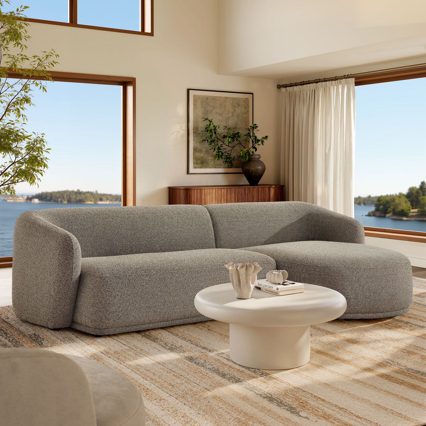 Monica 2 Piece Right Facing Boucle Fabric Modular Sofa with Chaise by Modway