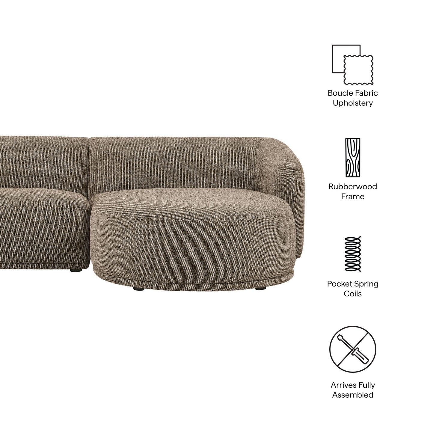 Monica 2 Piece Right Facing Boucle Fabric Modular Sofa with Chaise by Modway