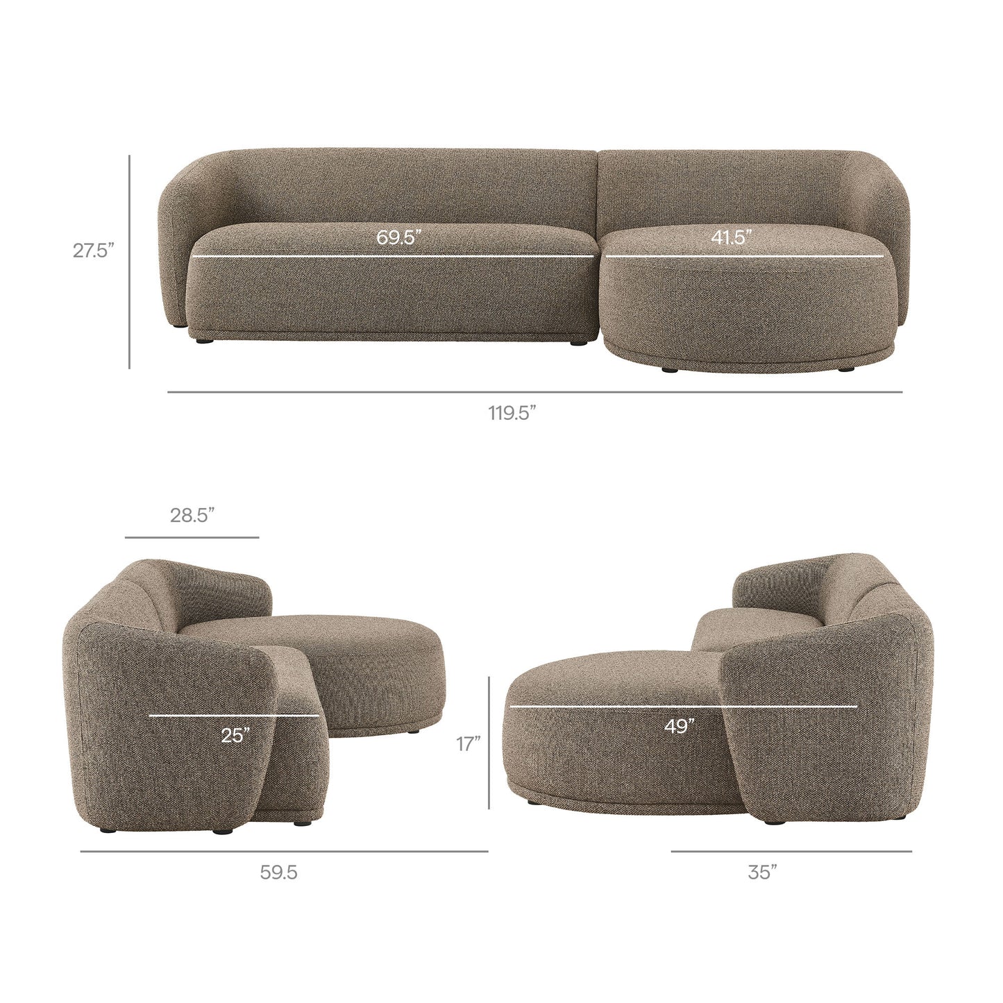Monica 2 Piece Right Facing Boucle Fabric Modular Sofa with Chaise by Modway