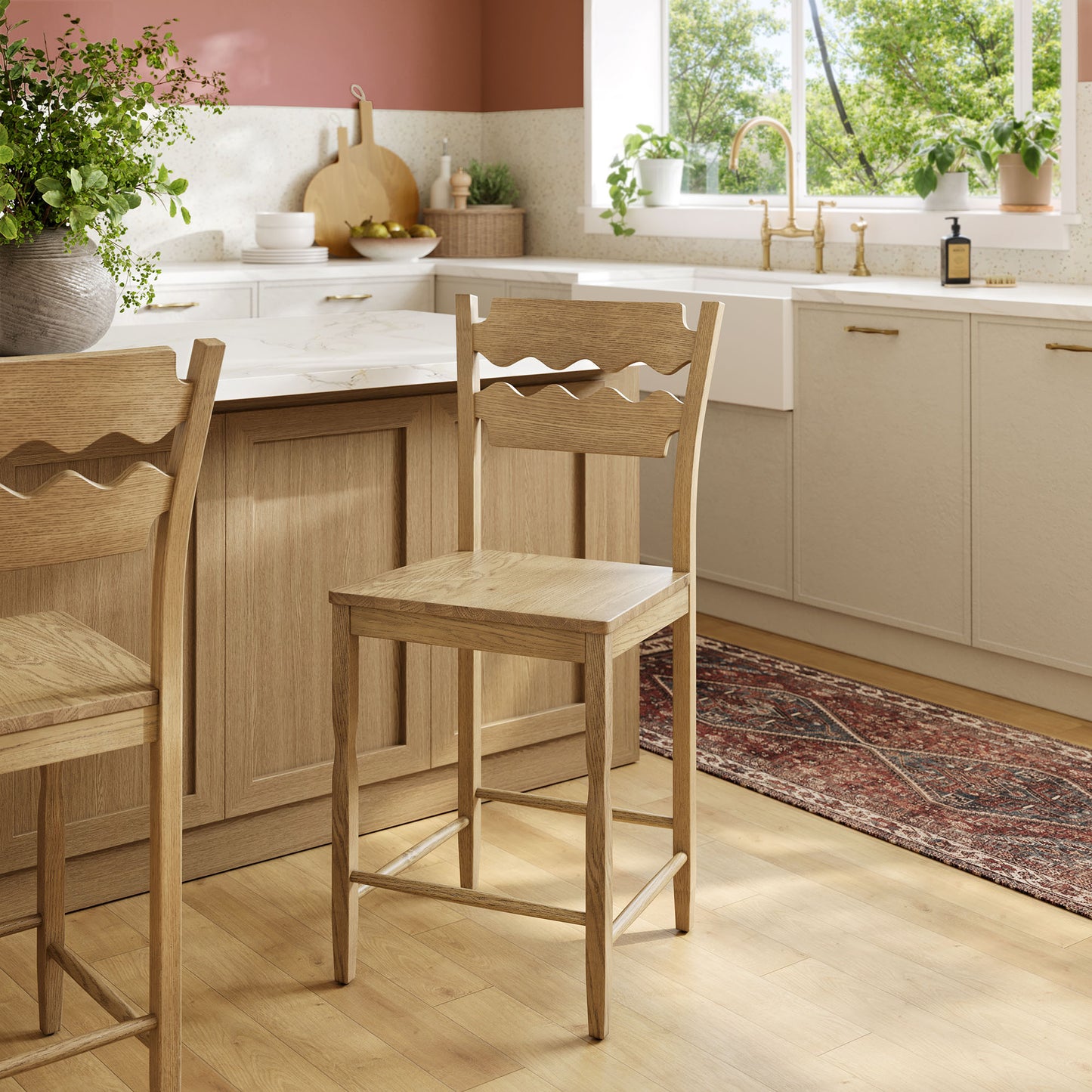 Jax Oak Wood Counter Stool With Wavy Razor Back by Modway