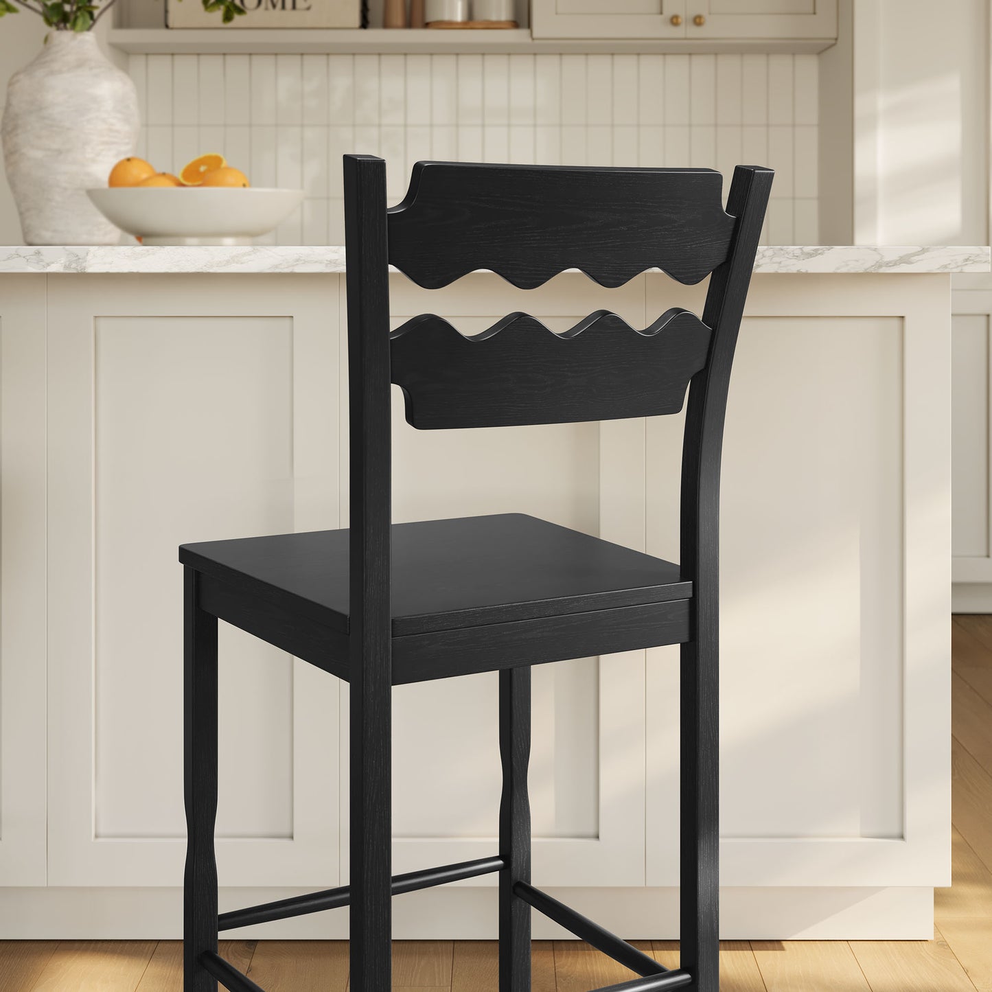 Jax Oak Wood Bar Stool With Wavy Razor Back by Modway