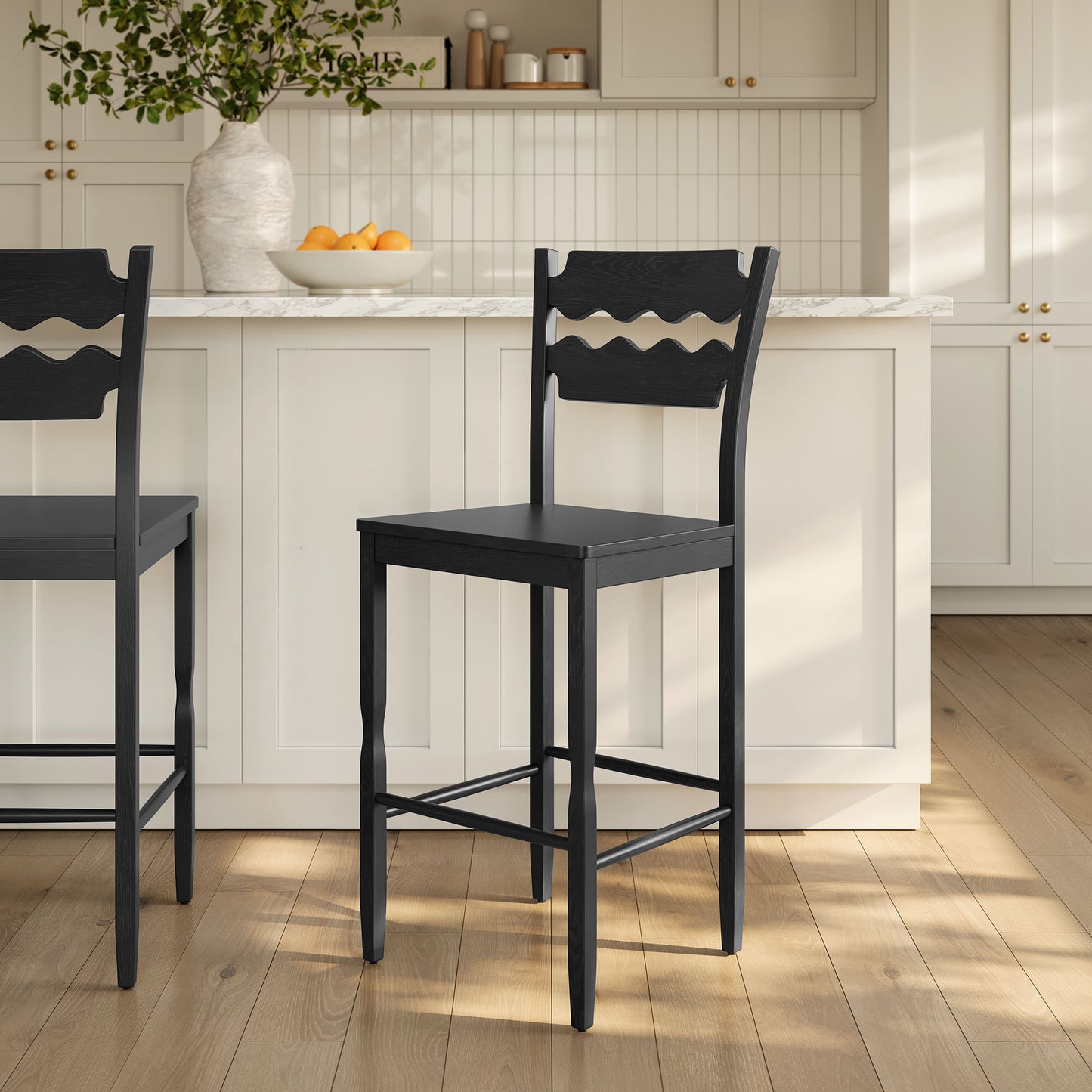 Jax Oak Wood Bar Stool With Wavy Razor Back by Modway