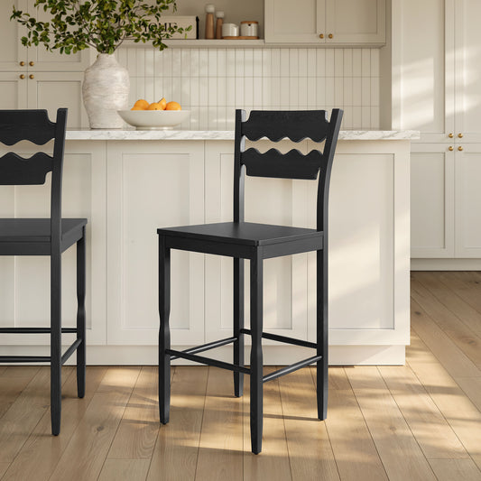 Jax Oak Wood Bar Stool With Wavy Razor Back by Modway
