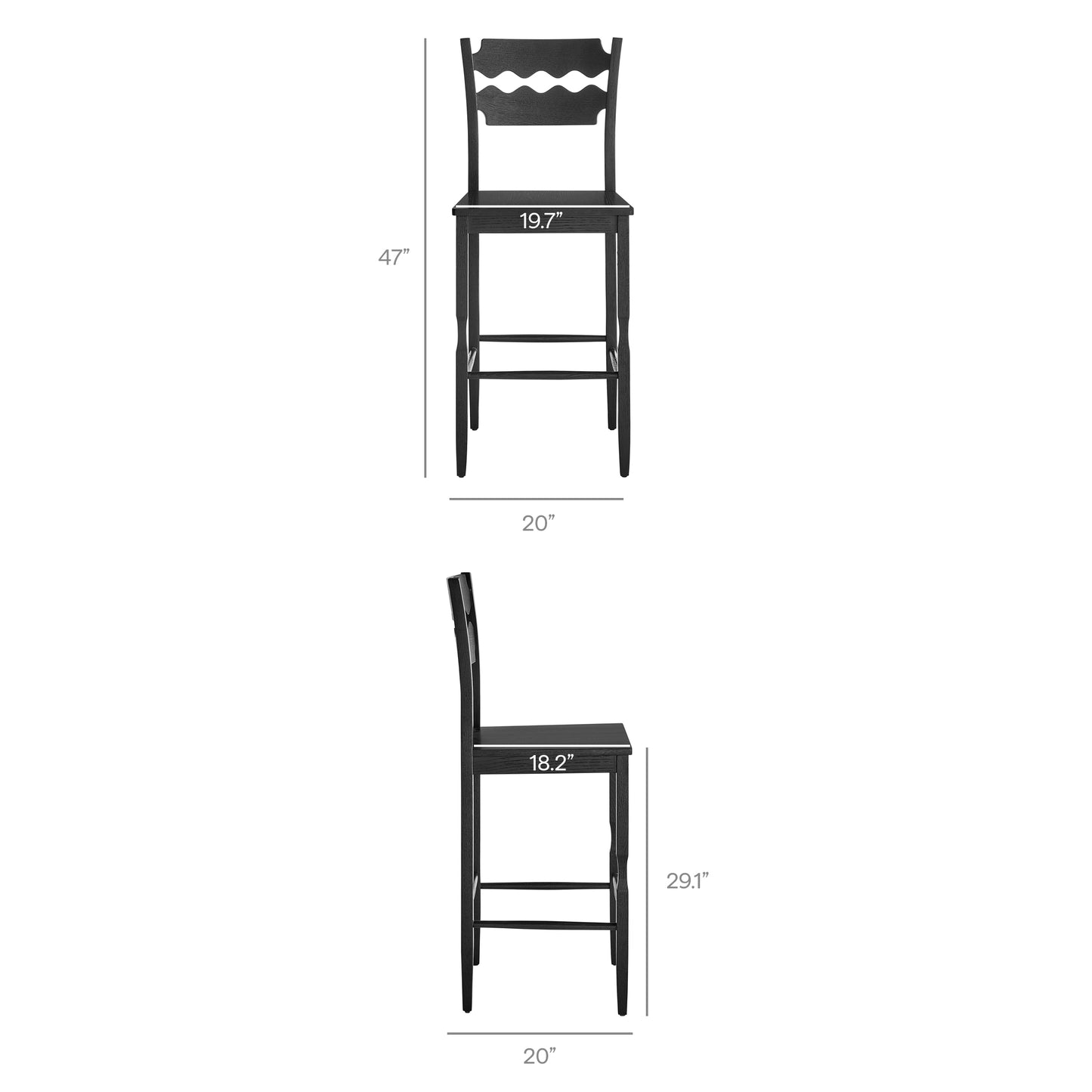 Jax Oak Wood Bar Stool With Wavy Razor Back by Modway