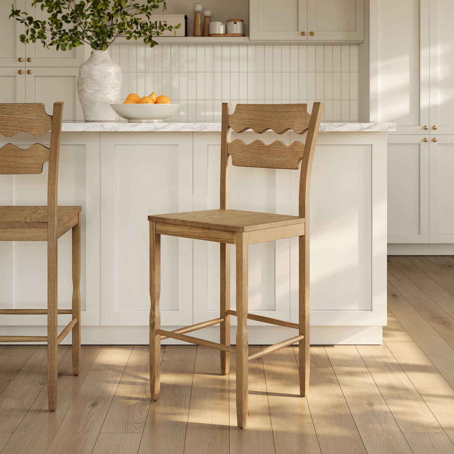Jax Oak Wood Bar Stool With Wavy Razor Back by Modway