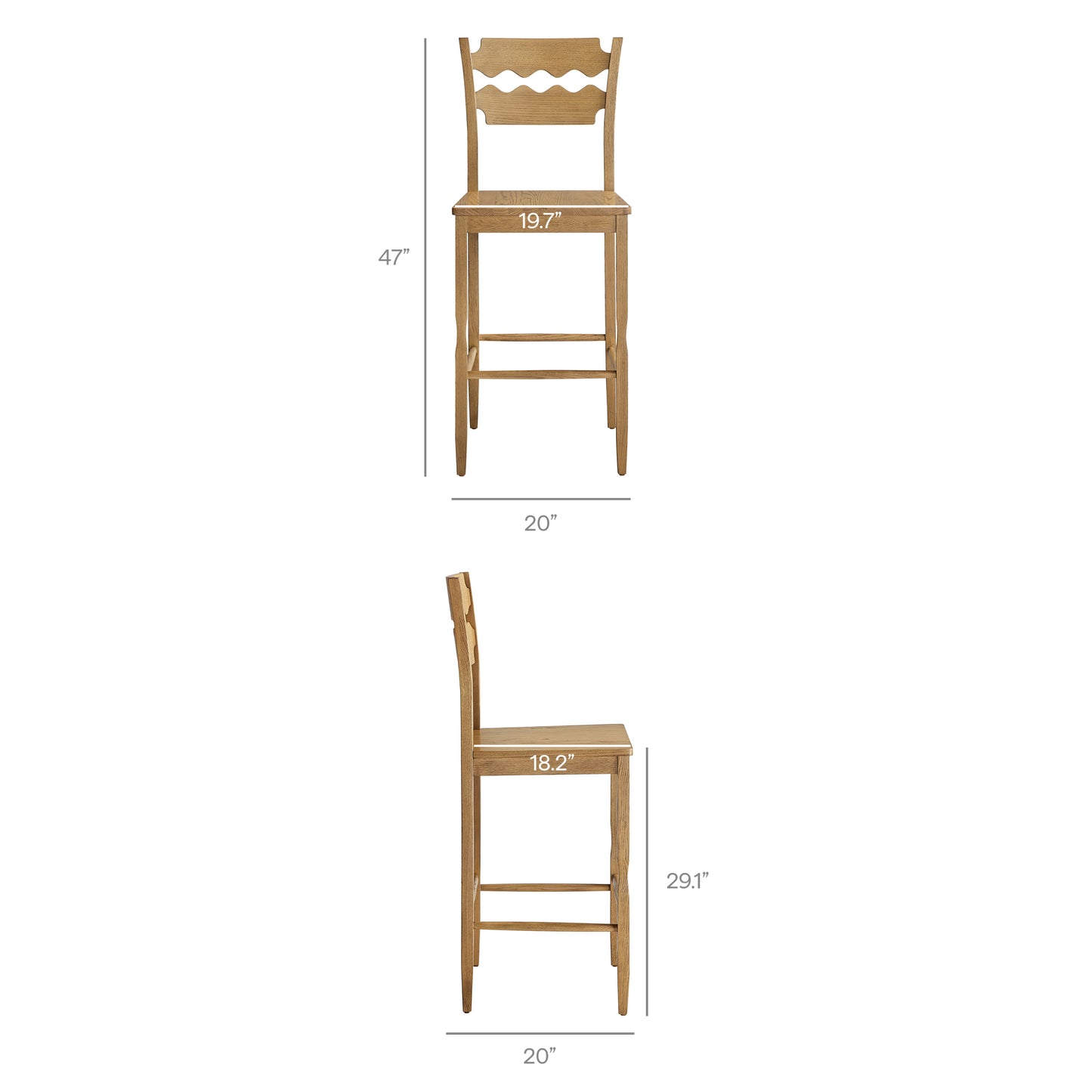 Jax Oak Wood Bar Stool With Wavy Razor Back by Modway