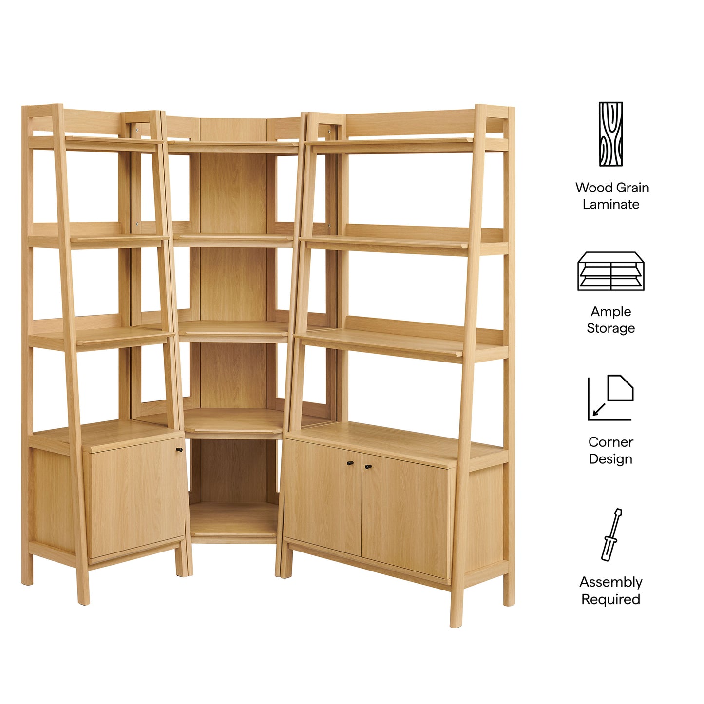 Bixby 3 Piece Corner Bookshelf Set With Wide and Narrow Bookshelves by Modway