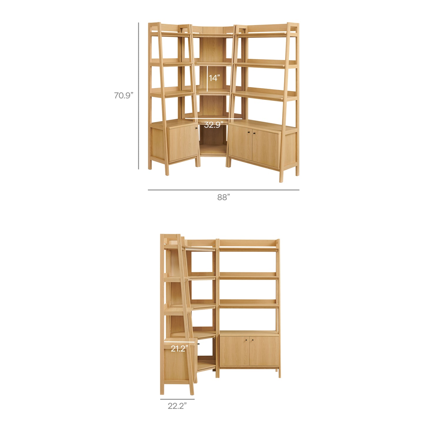 Bixby 3 Piece Corner Bookshelf Set With Wide and Narrow Bookshelves by Modway