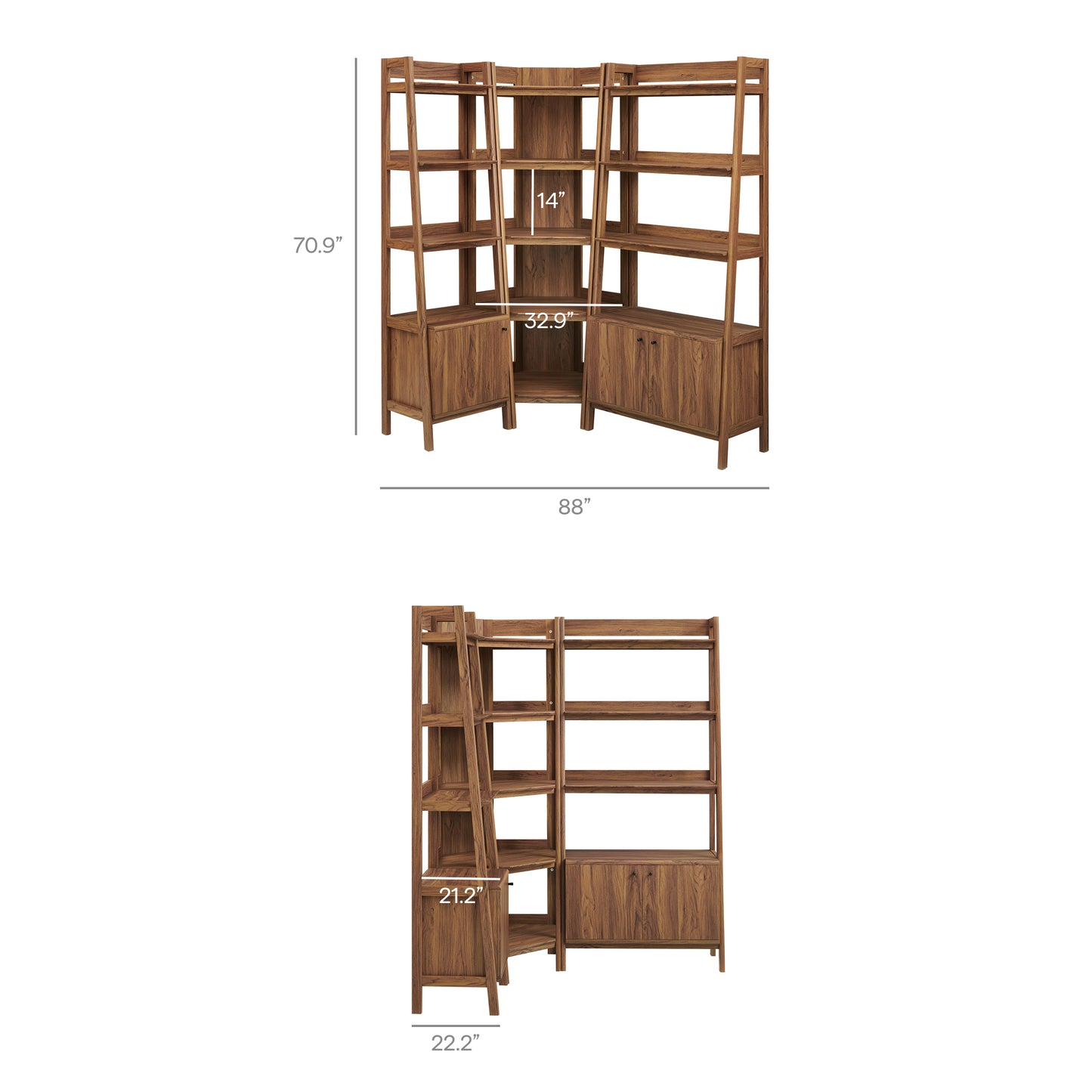 Bixby 3 Piece Corner Bookshelf Set With Wide and Narrow Bookshelves by Modway