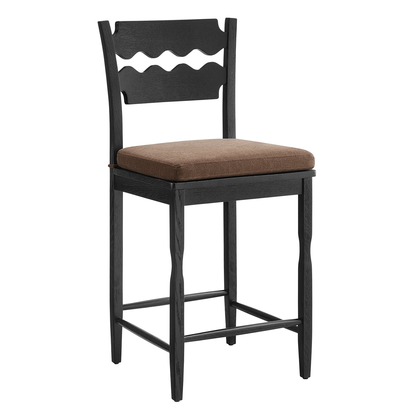 Jax Oak Wood Counter Stool With Wavy Razor Back and Cushion by Modway
