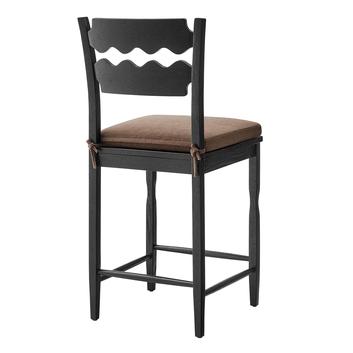 Jax Oak Wood Counter Stool With Wavy Razor Back and Cushion by Modway
