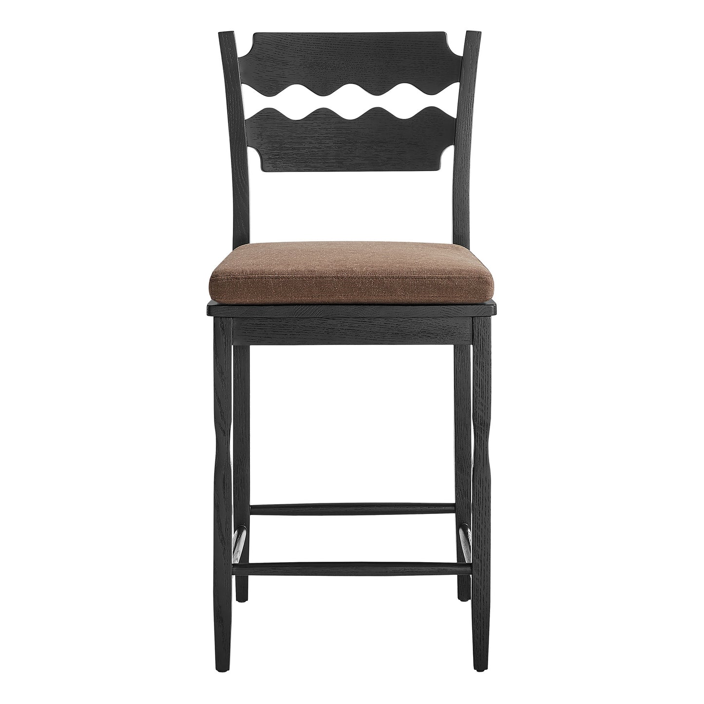 Jax Oak Wood Counter Stool With Wavy Razor Back and Cushion by Modway