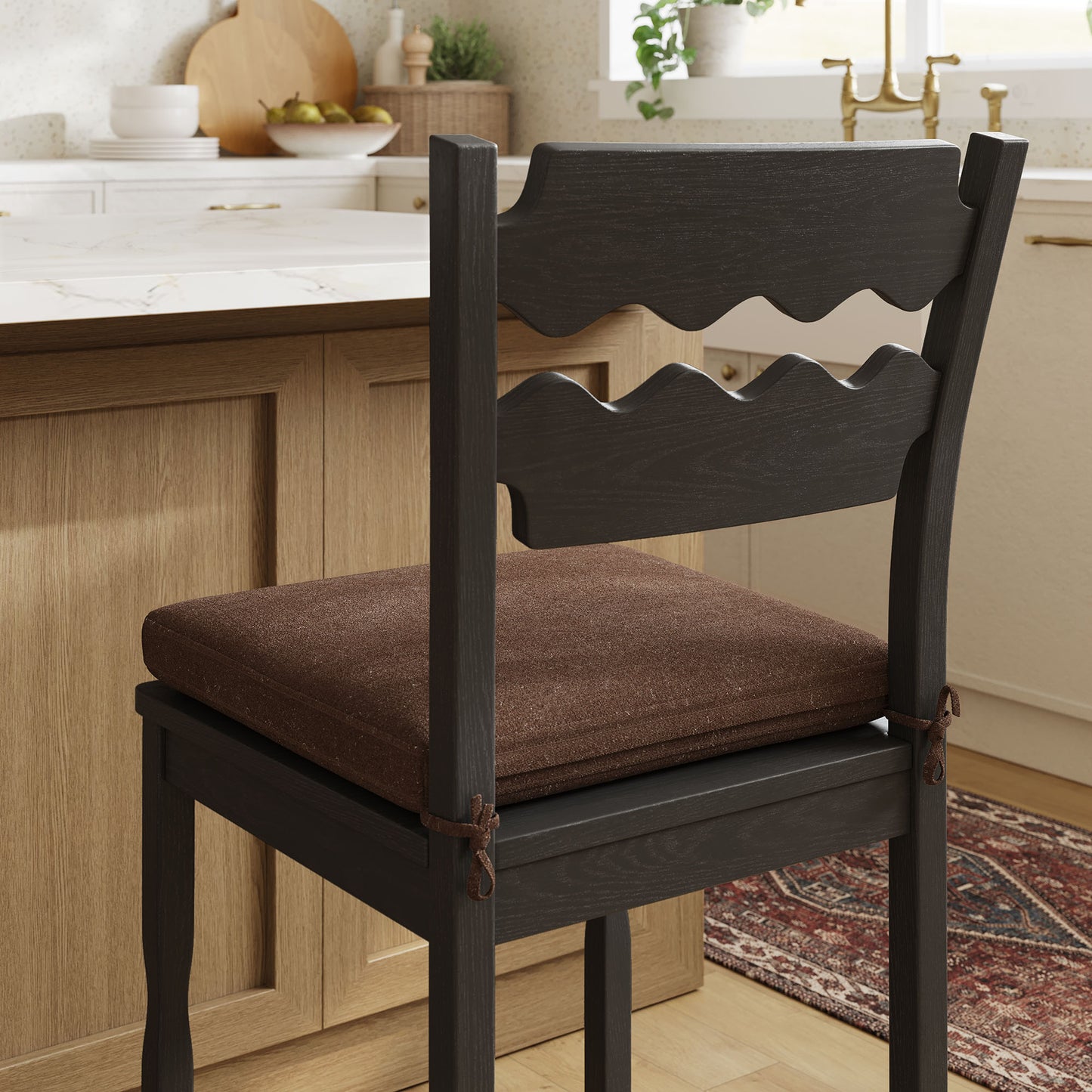 Jax Oak Wood Counter Stool With Wavy Razor Back and Cushion by Modway