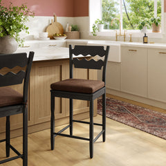 Jax Oak Wood Counter Stool With Wavy Razor Back and Cushion by Modway