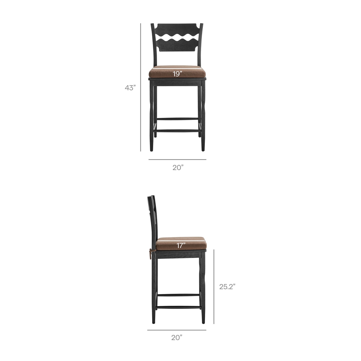 Jax Oak Wood Counter Stool With Wavy Razor Back and Cushion by Modway