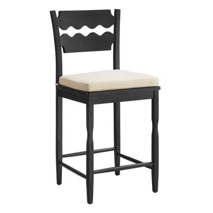 Jax Oak Wood Counter Stool With Wavy Razor Back and Cushion by Modway
