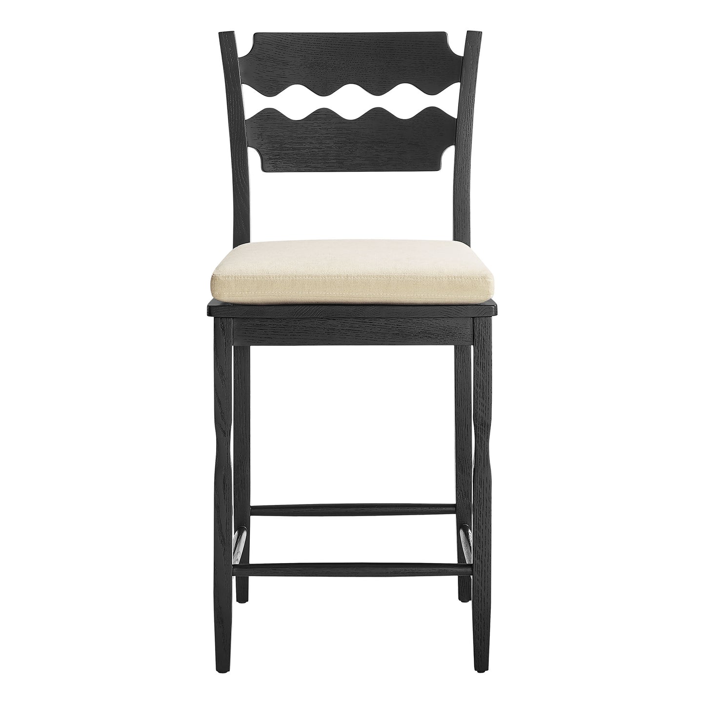 Jax Oak Wood Counter Stool With Wavy Razor Back and Cushion by Modway