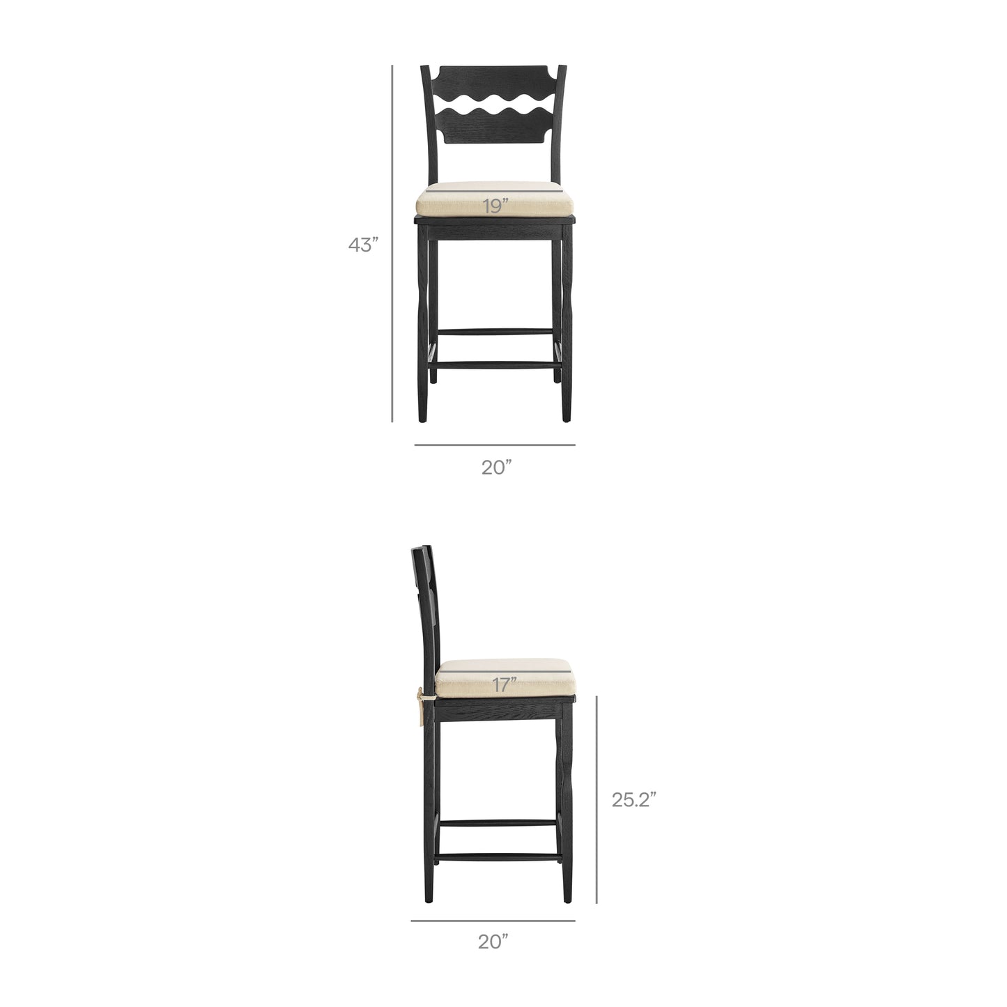 Jax Oak Wood Counter Stool With Wavy Razor Back and Cushion by Modway