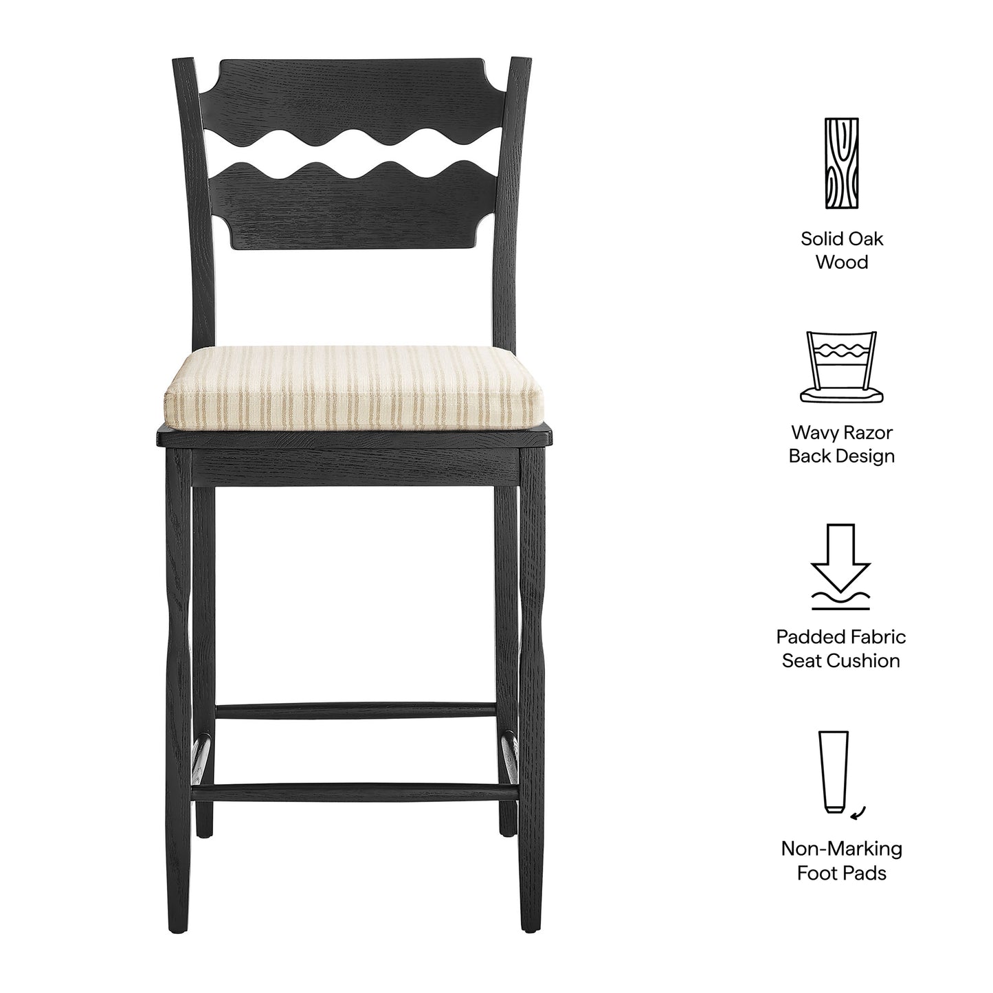 Jax Oak Wood Counter Stool With Wavy Razor Back and Cushion by Modway