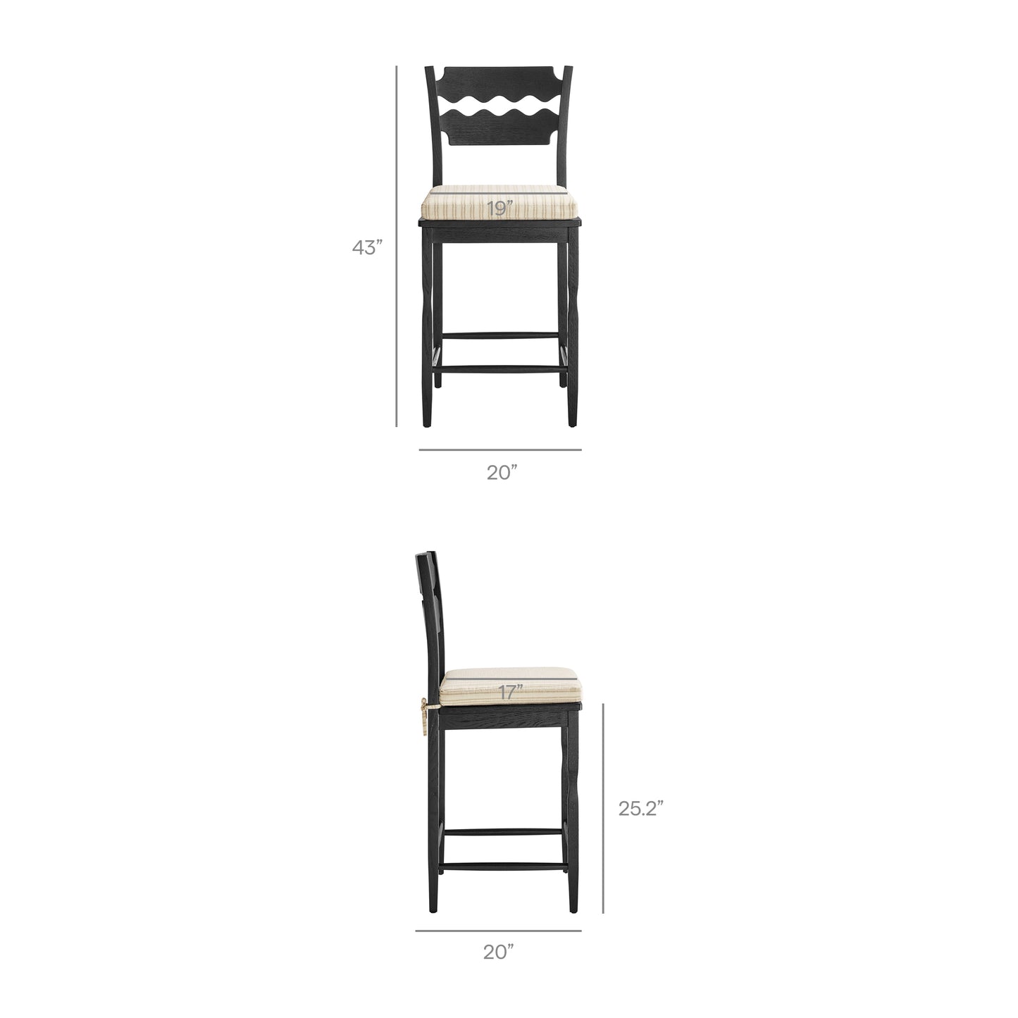Jax Oak Wood Counter Stool With Wavy Razor Back and Cushion by Modway